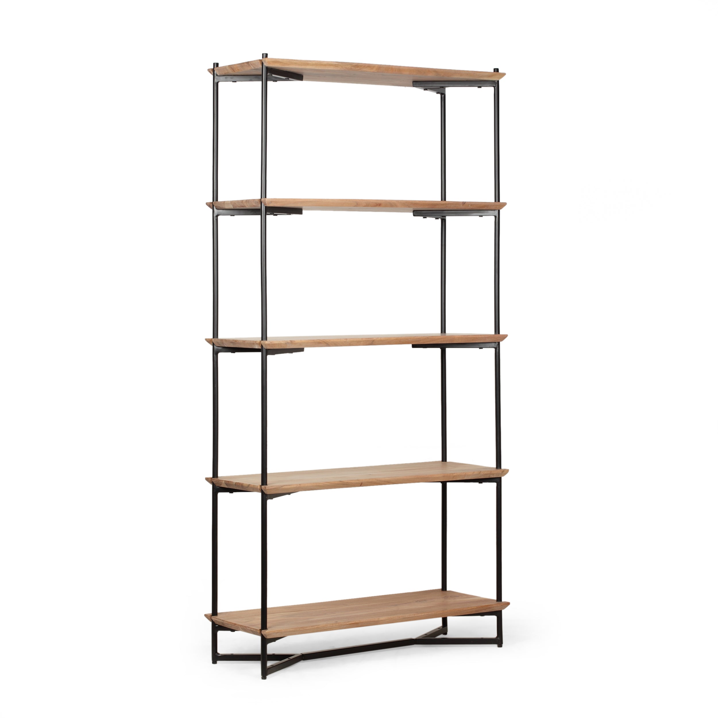 Gurley Handcrafted Modern Industrial 5 Shelf Acacia Wood Etagere Bookcase