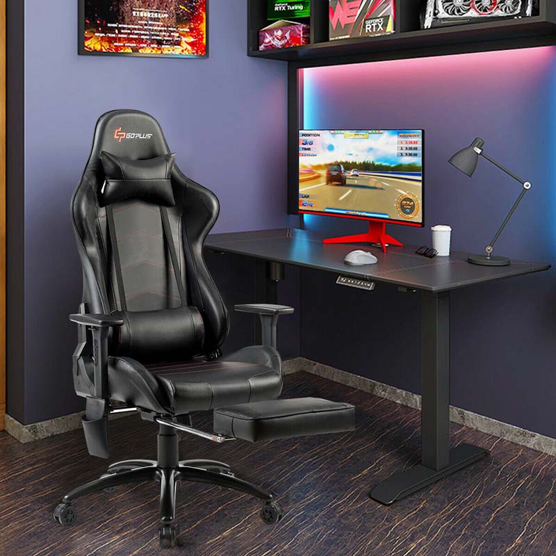 Massage Gaming Chair, Adjustable Ergonomic High-Back E-Sports Racing Chair, Swivel Office PC Chair with Footrest & Lumbar Support