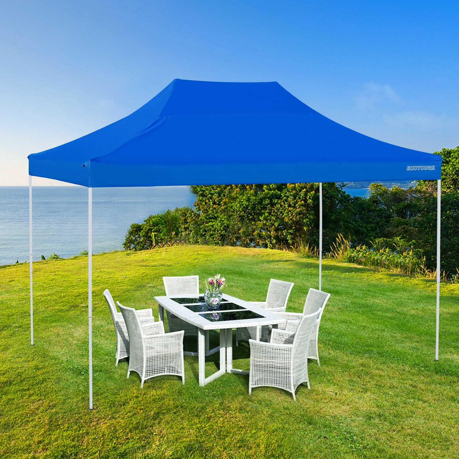 10 x 15 Pop up Canopy with Wheeled Roller Bag, Folding Instant Patio Canopy,Anti-UV Canopy Tent（Blue)