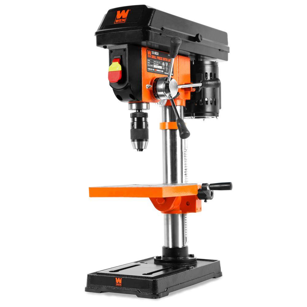 WEN 3.2 Amp 10 in. 5-Speed Cast Iron Benchtop Drill Press with Laser and 12 in. Keyless Chuck 4211