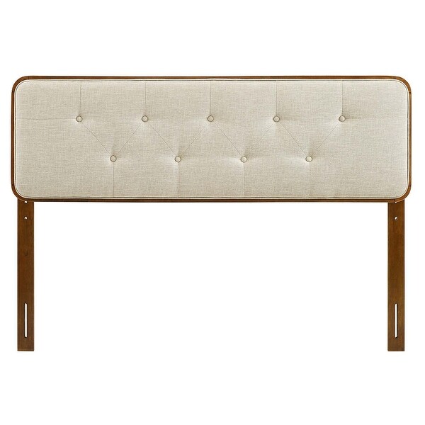 Glendale Traditional Beige Fabric Button Tufted Twin Size Walnut Wooden Headboard - - 32158009