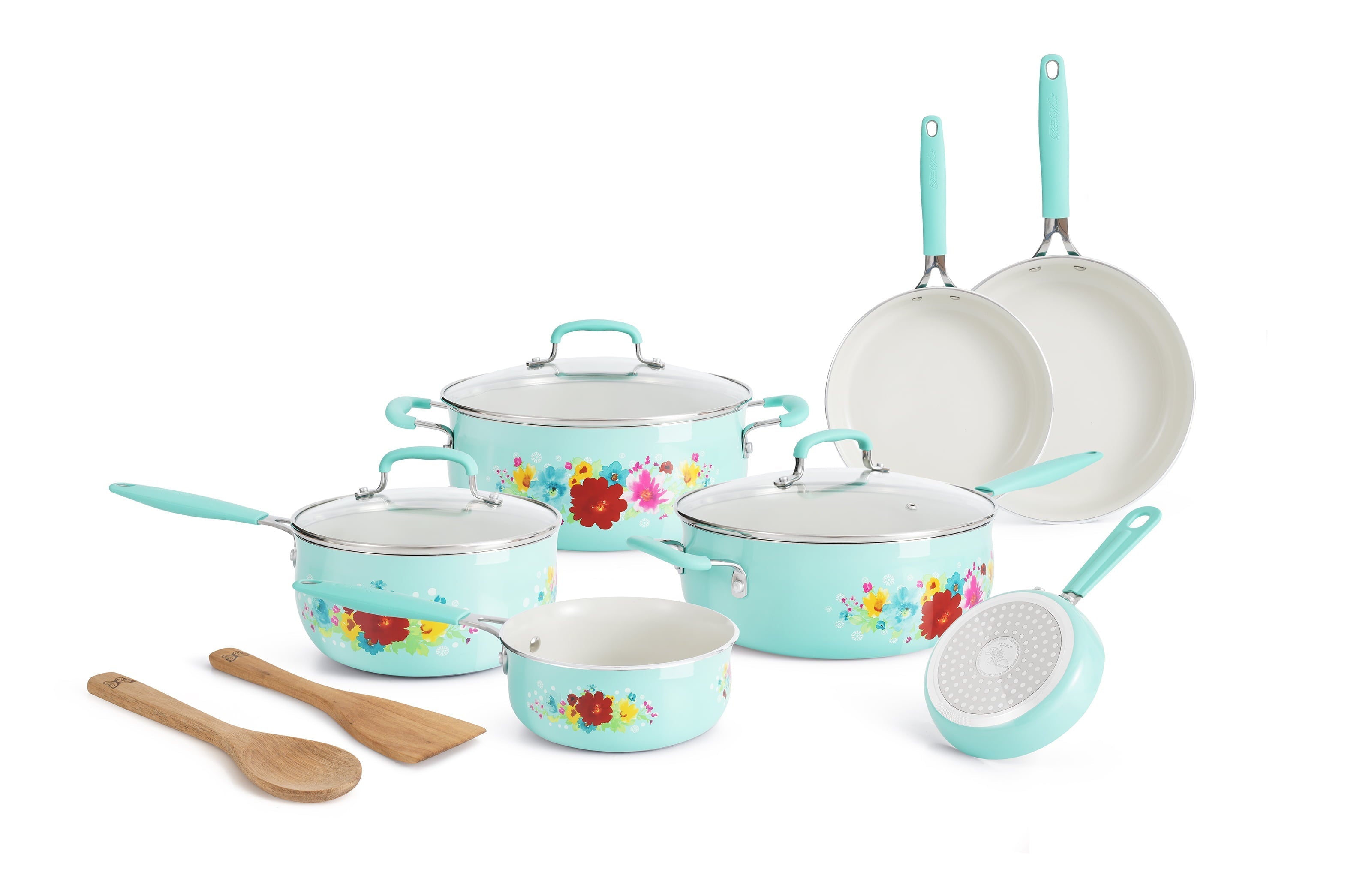 The Pioneer Woman Classic Ceramic Breezy Blossom Cookware Set, 12 Piece Set