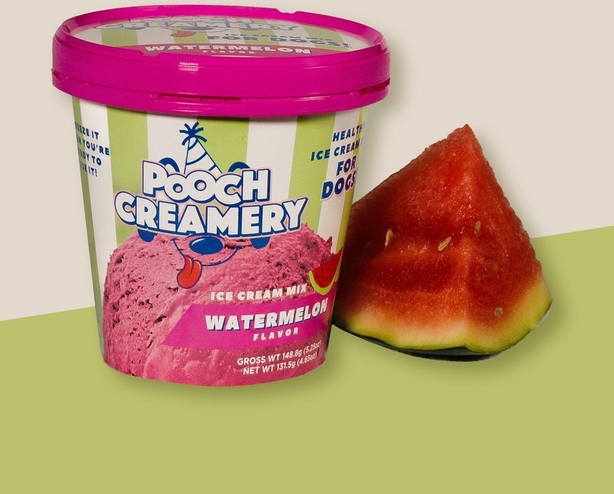 Pooch Creamery Watermelon Flavor Ice Cream Mix Dog Treat， 5.25-oz cup