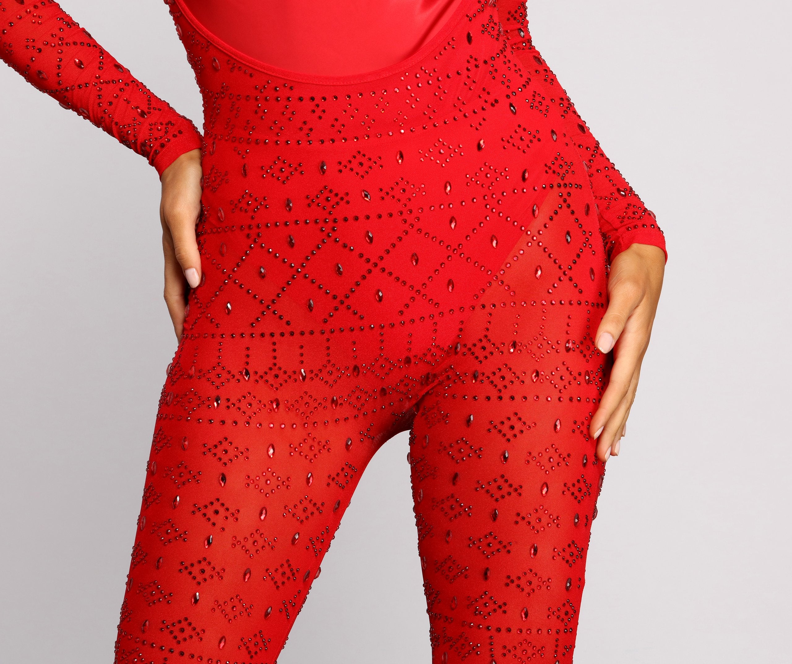 Heat Up The Party Mesh Embellished Catsuit