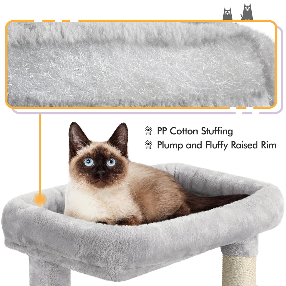 Easyfashion Multi-Level Cat Tree Cat Condo with Top Perch， Light Gray