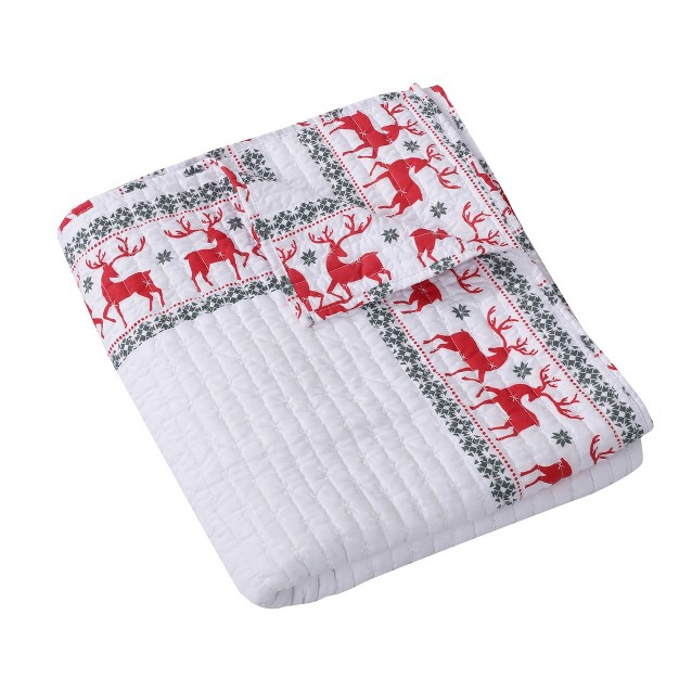 Rudolph Holiday Quilted Throw White Levtex Home