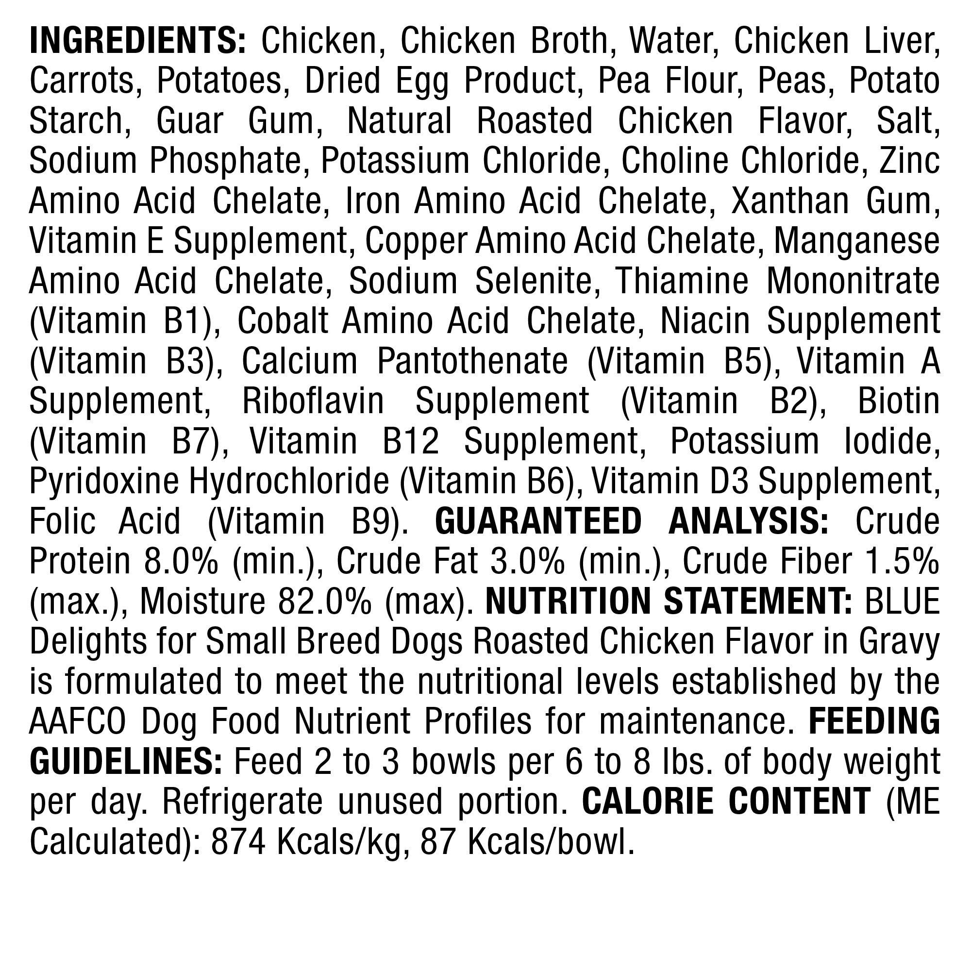 Blue Buffalo Blue Life Protection Delights Small Breed Roasted Chicken Flavor in Hearty Gravy Wet Dog Food， 3.5 oz.， Case of 12