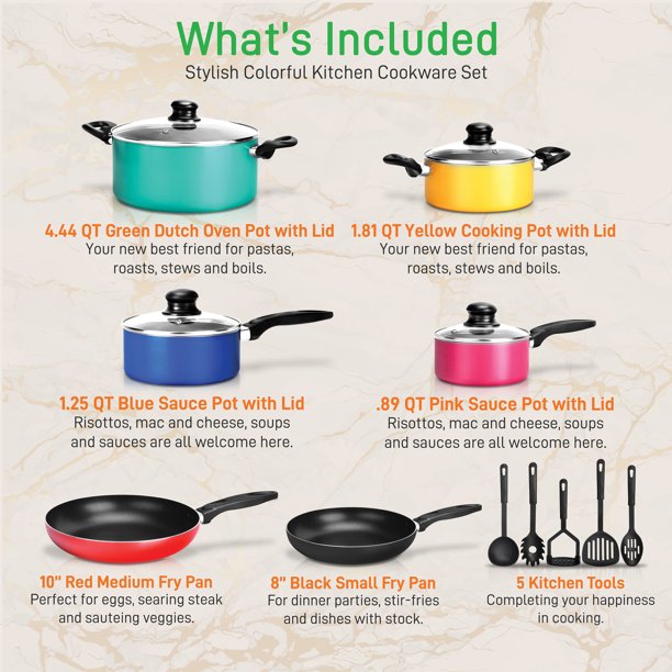 NutriChef 15 Piece Kitchenware Pots and Pans Non-Stick Cookware Set