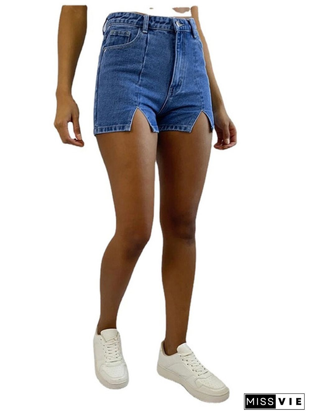 Women Summer High Waist Denim Jeans Shorts Skinny Stretch Split Jean Short Pants S-2XL