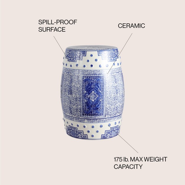 Chinoiserie Ceramic Drum Garden Stool Blue white