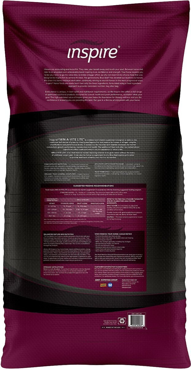 Blue SealInspire Min-A-Vit Lite Horse Food， 50-lb bag