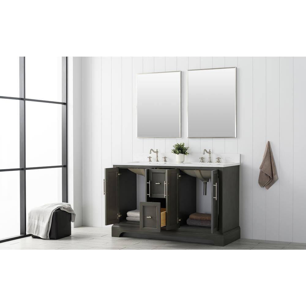 Vanity Art Chambery 54 in. W x 22 in. D x 34.5 in. H Bathroom Vanity in Silver Grey with Engineered Marble Top VA5054-SG