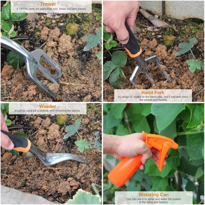 9 Pieces Aluminium oy Garden Tools Kit With Hand Trowel Garden Rake Tote and Spade Tools