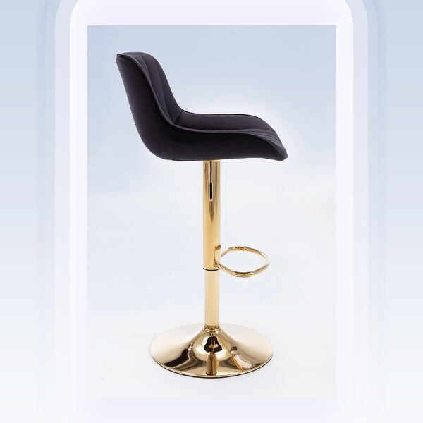 Modern Velvet Adjustable Bar Stools With Golden Base