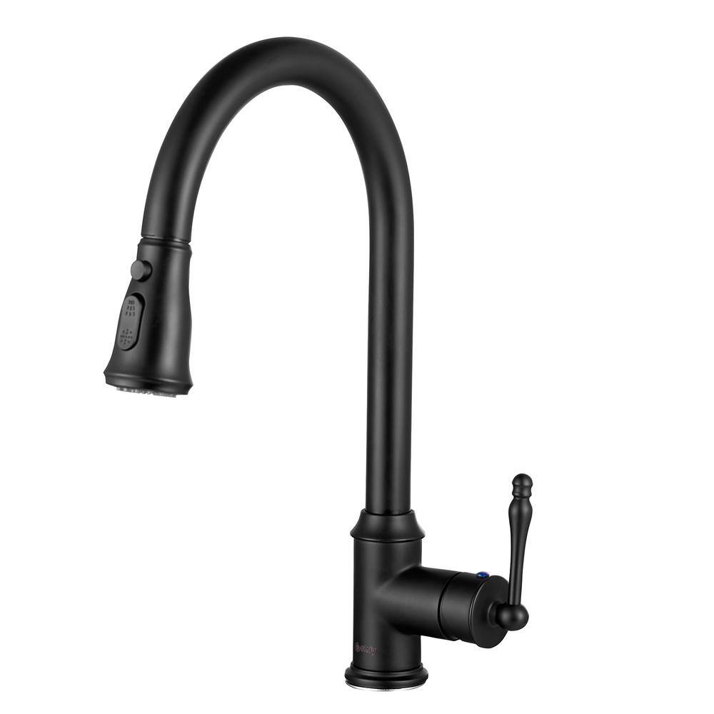 AKDY Easy-Install Single-Handle Pull-Down Sprayer Kitchen Faucet with Flexible Hose in Matte Black KF0009