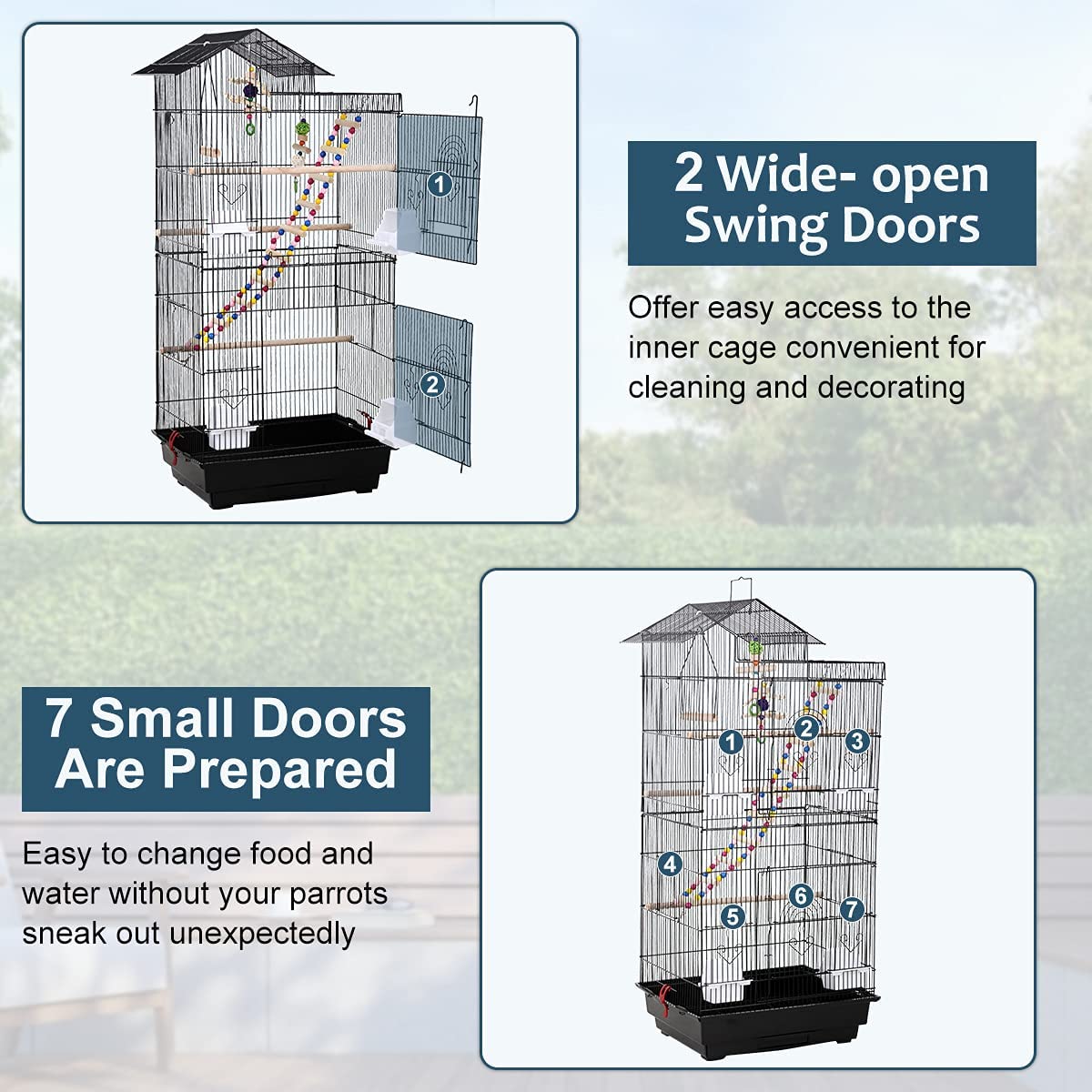 39 Inch Big Bird Cage Study Parakeet Cage Aviary with Accessories Roof Top Flight Parrot Cage with Ladder and Swing Jaulas para Pajaros for Small Parakeet，Canaries， Lovebirds， Cockatiels， Parrots