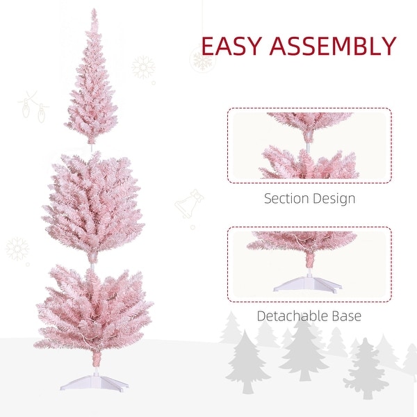 HOMCOM 6' Tall PreLit Slim Noble Fir Artificial Christmas Tree with Realistic Branches，170 Warm White LED Lights and 390 Tips