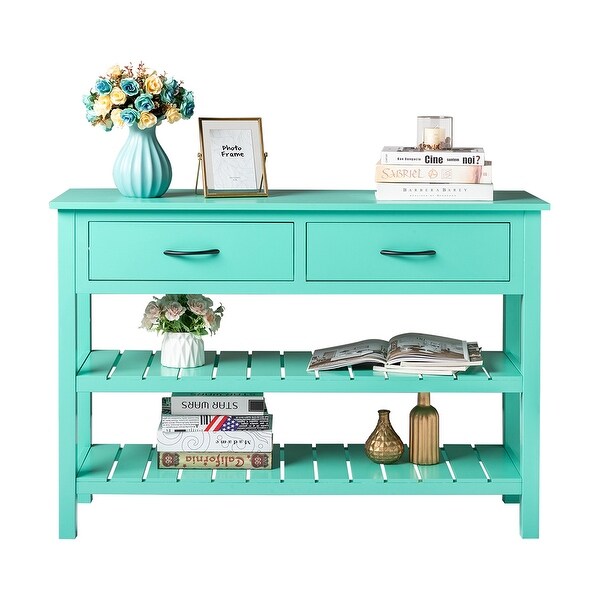 3-Tier Console Table with 2 Drawers， Sofa Table with Storage Shelves