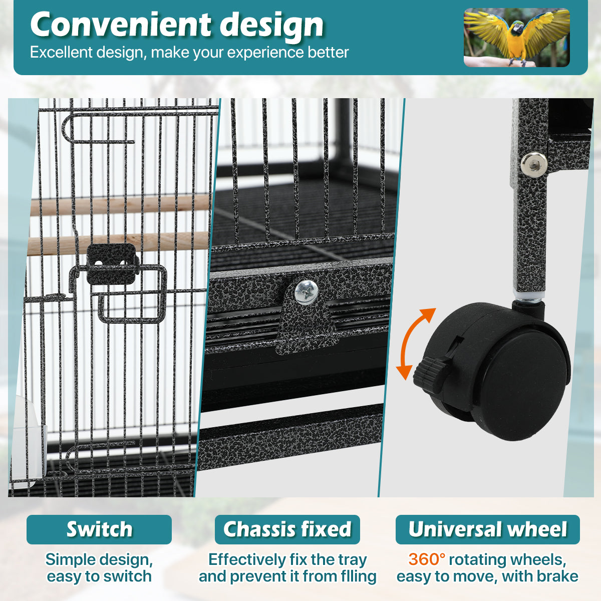 35 inch Birdcage with Stand Parrot Cage for Large Birds Parakeet Cage Wrought Iron Jaulas Para Pajaros with Play Open Top， Bottom Tray， 2 Feeders for Parakeets， Canary， Cockatiel