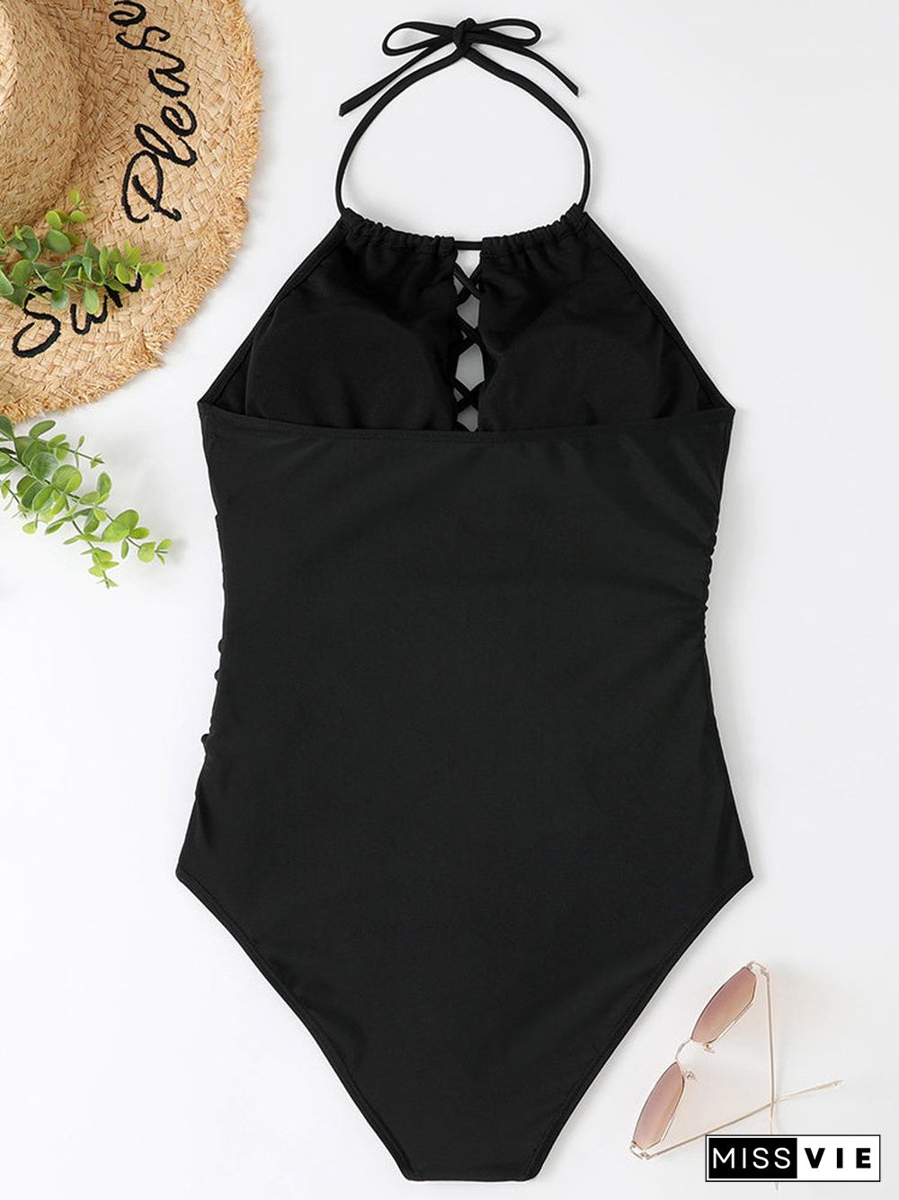 Cross Strap Lace-up Stitching One Piece Swimwear