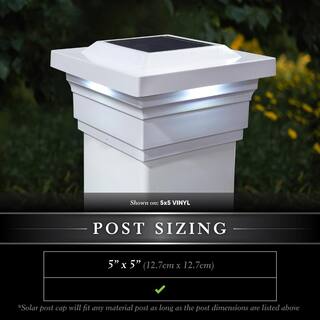 CLASSY CAPS Regal 4 in. x 4 in. Outdoor White Vinyl LED Solar Post Cap (2-Pack) SLO78W