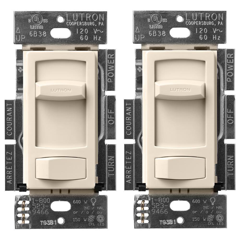 Lutron Skylark Contour LED+ Dimmer Switch for LED Bulbs Single-Pole or 3-Way Light Almond (CTCL-P-2PK-LA) (2-Pack) CTCL-P-2PK-LA