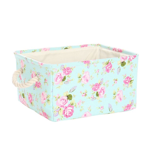 Unique Bargains Foldable Baskets Canvas Fabric Cube Container With Rope Handles Storage Bins