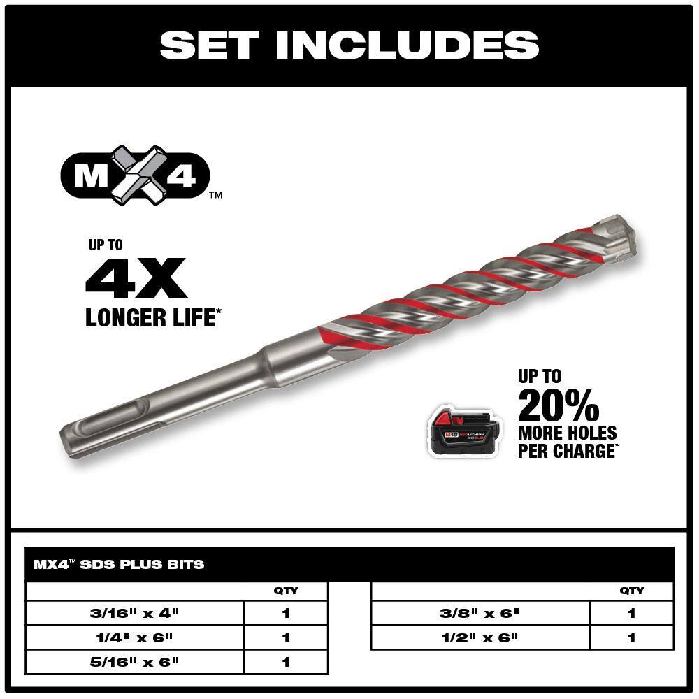 MW 4-Cutter SDS-PLUS Carbide Hammer Drill Bit Kit with SHOCKWAVE Carbide Hammer Drill Bit Kit (12-Piece) 48-20-7498-48-20-9052