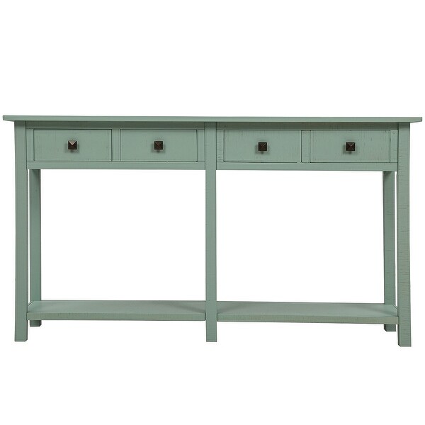 Rustic Brushed Texture Entryway Table Console Table with Drawers and Bottom Shelf for Living Room ( Blue)