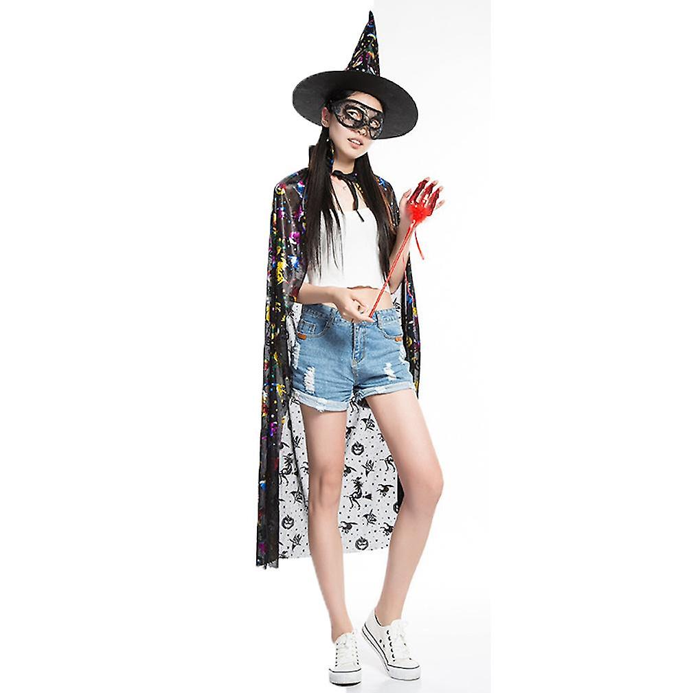 3 Pcs Kids Cosplay Witch Cloak Set Shoulder Shawl Hat And Frok For Halloween Costume Ball