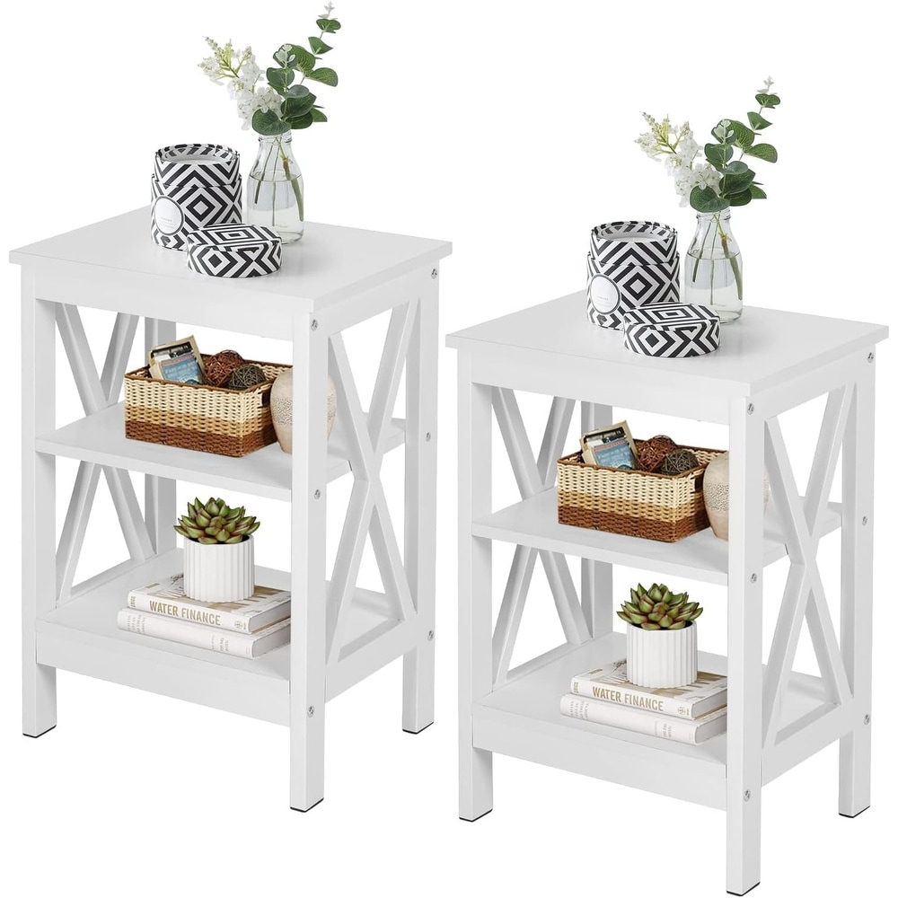 Modern End Table with 3 Tier Open Storage Shelves