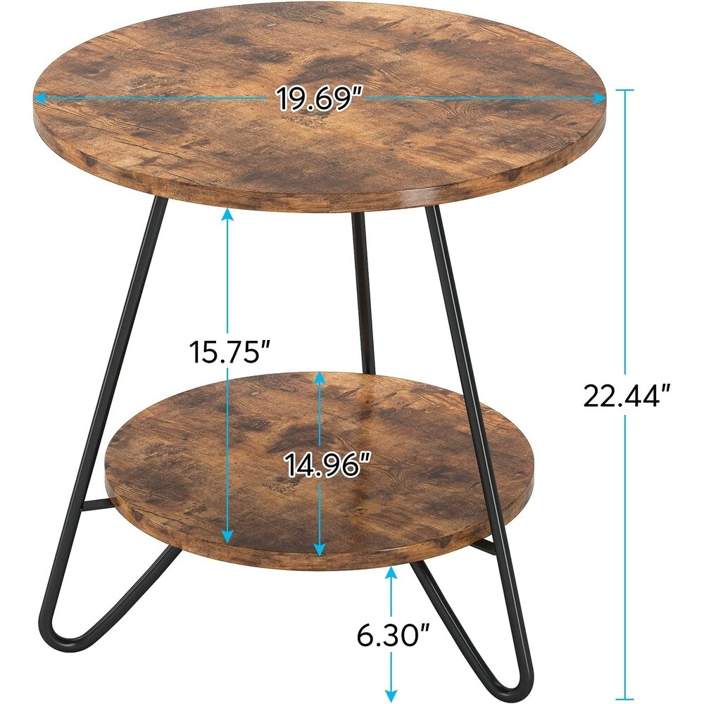 Round End Table  2 Tier Wood Sofa Side Table for Living Room Bedroom