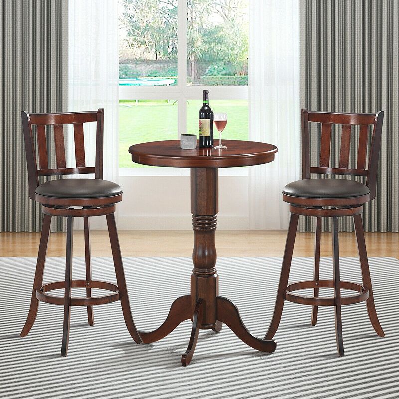 2 Pieces 360 Degree Swivel Wooden Counter Height Bar Stool Set With Cushioned Seat