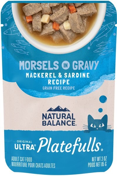 Natural Balance Platefulls Indoor Formula Mackerel and Sardine in Gravy Grain-Free Cat Food Pouches