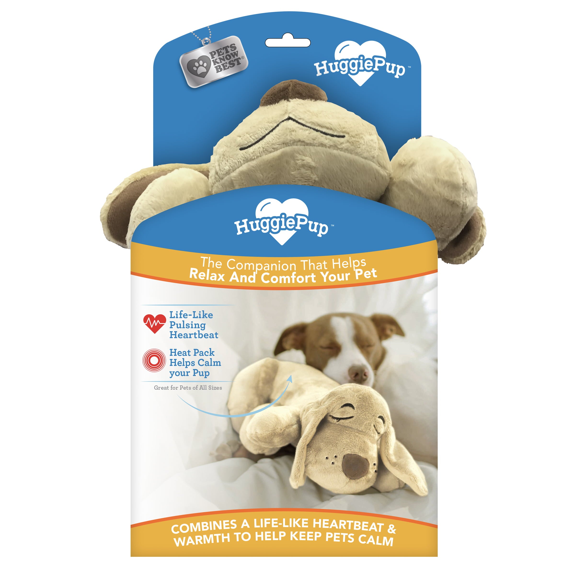 Pets Know Best Huggie Pup Cuddly Puppy Behavioral Aid Toy for Crate Training， Washable， Beige