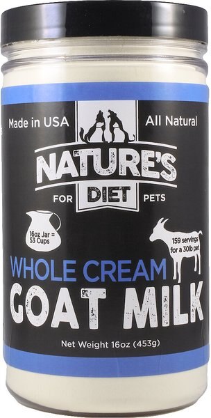 Nature's Diet Whole Cream Goat Milk Wet Dog and Cat Food Topping， 16-oz jar