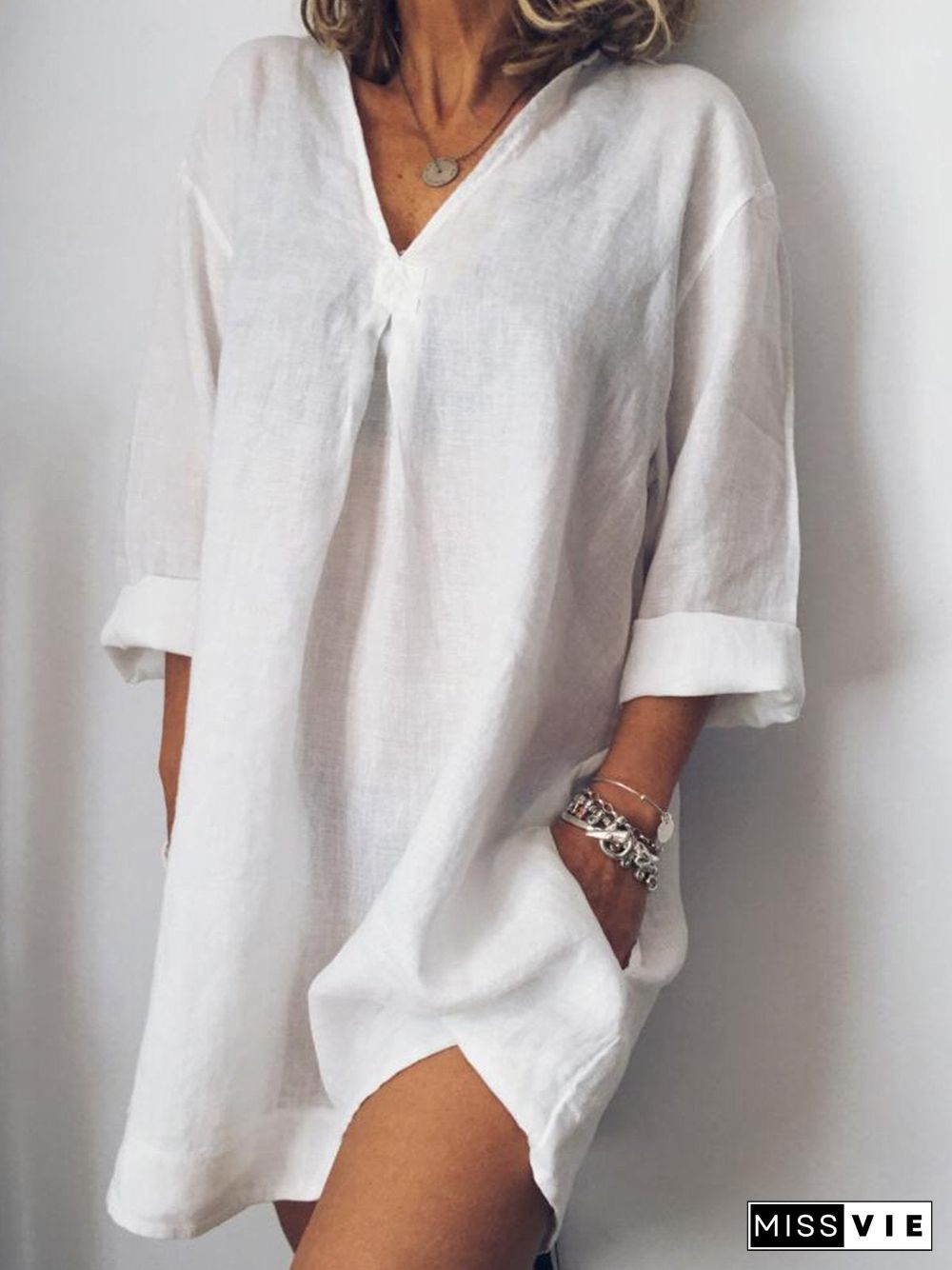 Long Sleeve V Neck Casualdress