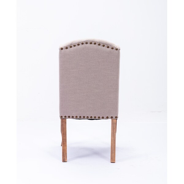 Modern Set of 2 Upholstered Fabric Dining Chairs with Wing Back Tufted Button and Sturdy Wooden Legs Suitable for Dining Room