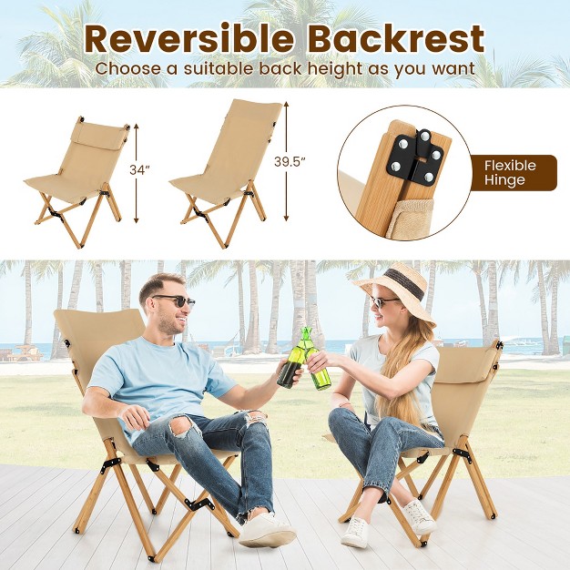 Tangkula Outdoor Adjustable Backrest Chair Folding Camping Chair Bamboo W Carrying Bag