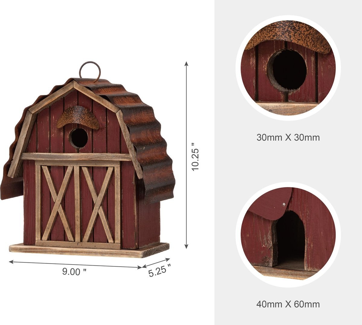 Glitzhome Wood Barn Garden Birdhouse， Red