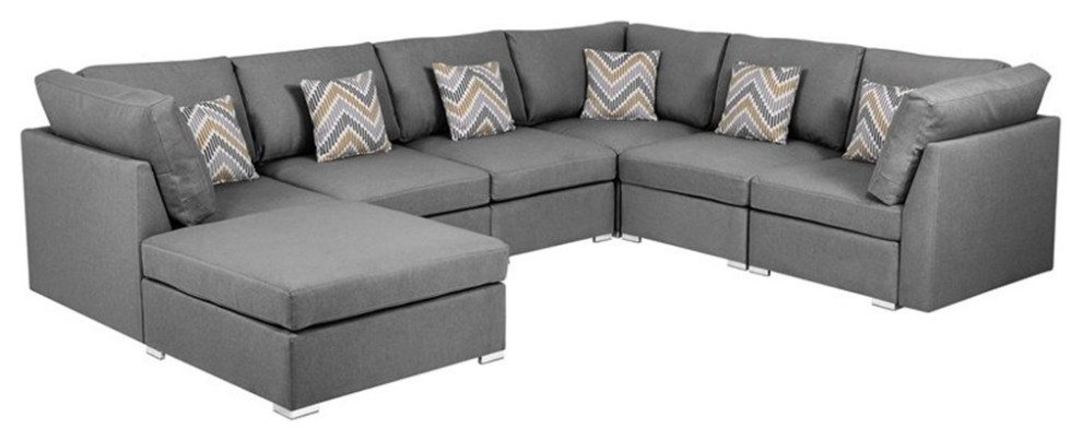 Bowery Hill Contemporary Fabric Reversible Modular Sectional Sofa Set in Gray   Contemporary   Sectional Sofas   by Homesquare  Houzz