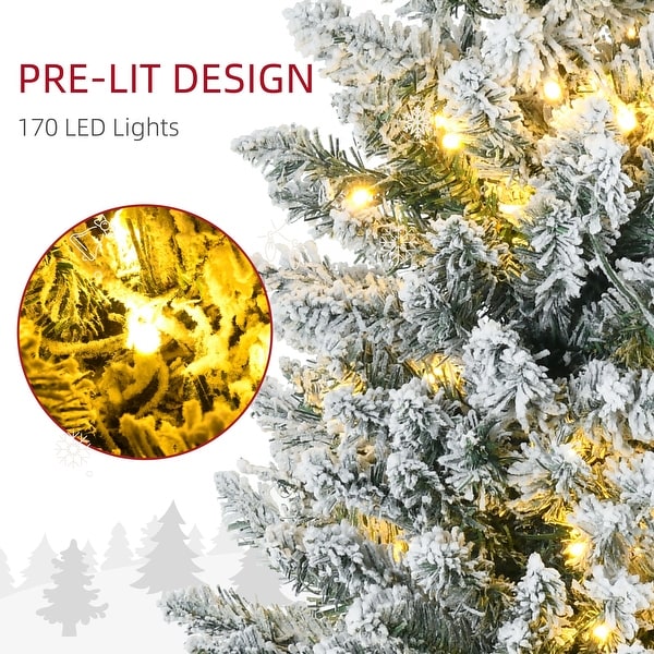 HOMCOM 6' Tall PreLit Slim Noble Fir Artificial Christmas Tree with Realistic Branches，170 Warm White LED Lights and 390 Tips