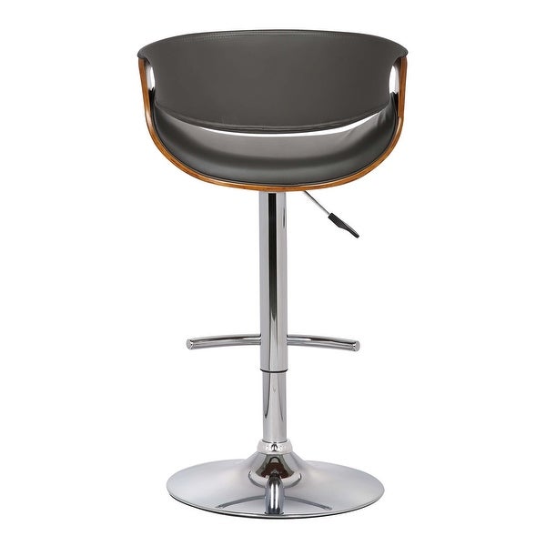 Adjustable Bucket Seat Barstool with Wooden Support， Gray and Brown