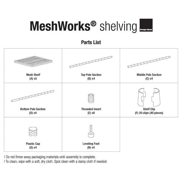 Design Ideas Meshworks 5 Tier Full size Metal Storage Shelving Unit Tower For Kitchen Office And Garage Organization 13 8 X 13 8 X 70 9 Silver