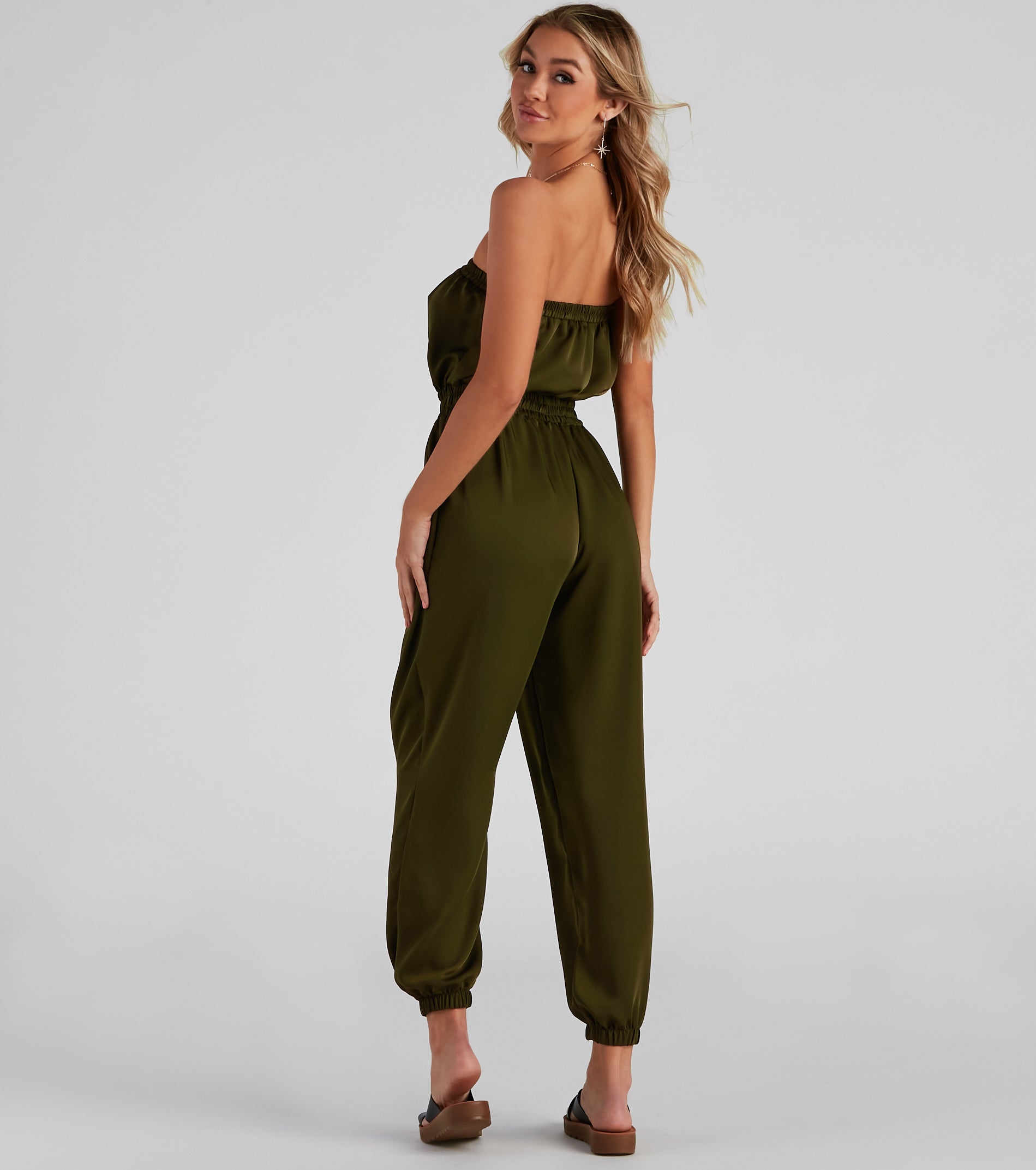 Sleek Strapless Satin Jumpsuit