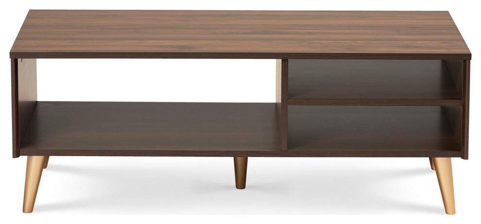 Noelene Mid Century Walnut Brown and Gold Wood Coffee Table   Midcentury   Coffee Tables   by Baxton Studio  Houzz