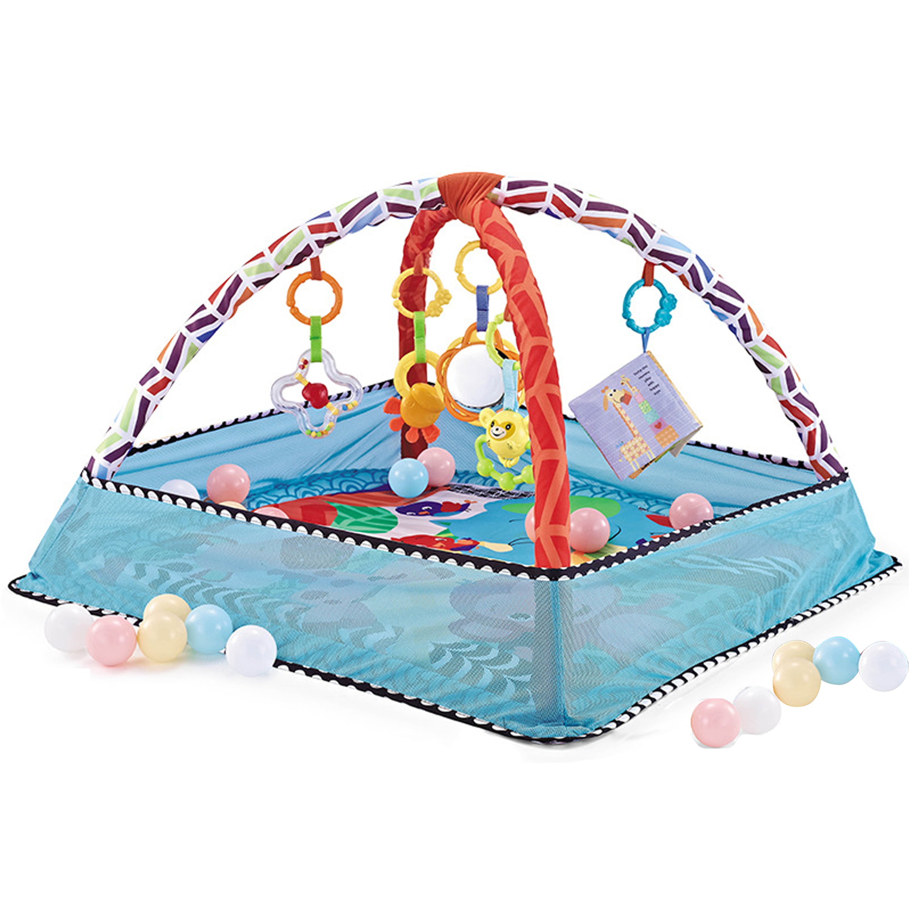 Baby Plays Mat Gym Activity Play Mat with 5 Hanging Toys and 18 Balls Infant Floor Crawling Mat Play Gym for Kids Boys and Girls