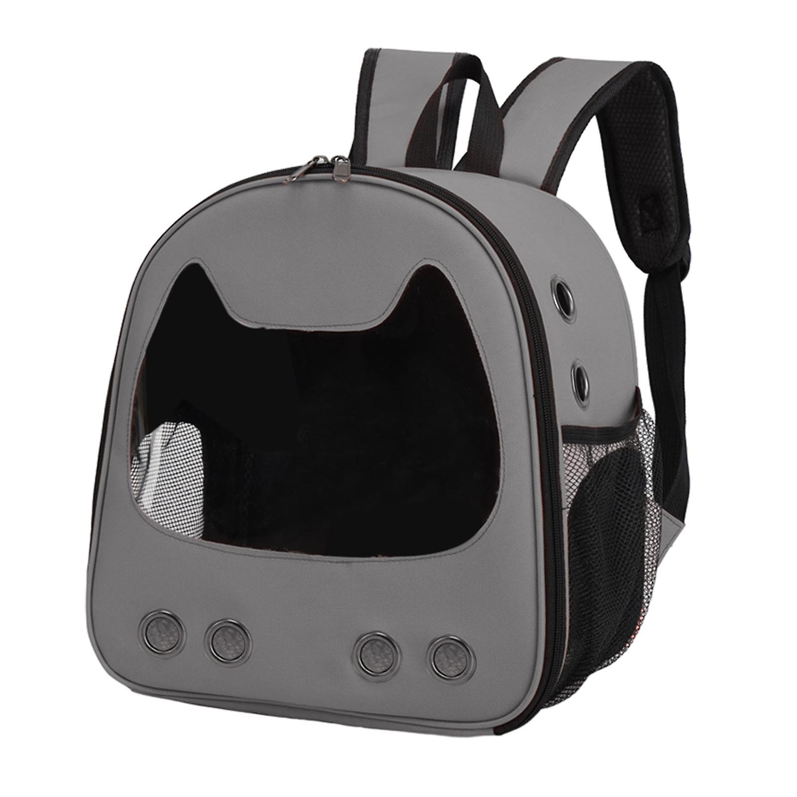 Pet Carrier With Side Pocket Cat Backpack For Traveling Hiking Fishing Gray