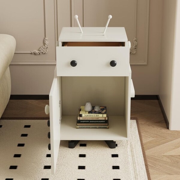 Modern RobotThemed End Table with Storage，Bedroom and Living Room Nightstand，1 Drawer and Cabinet