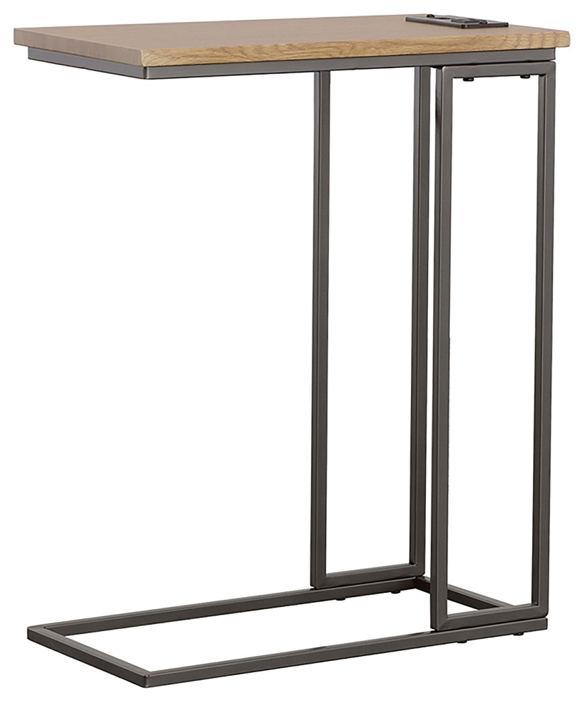 Rudy Snack Table With Power Outlet Gunmetal and Natural   Modern   Side Tables And End Tables   by Modon  Houzz